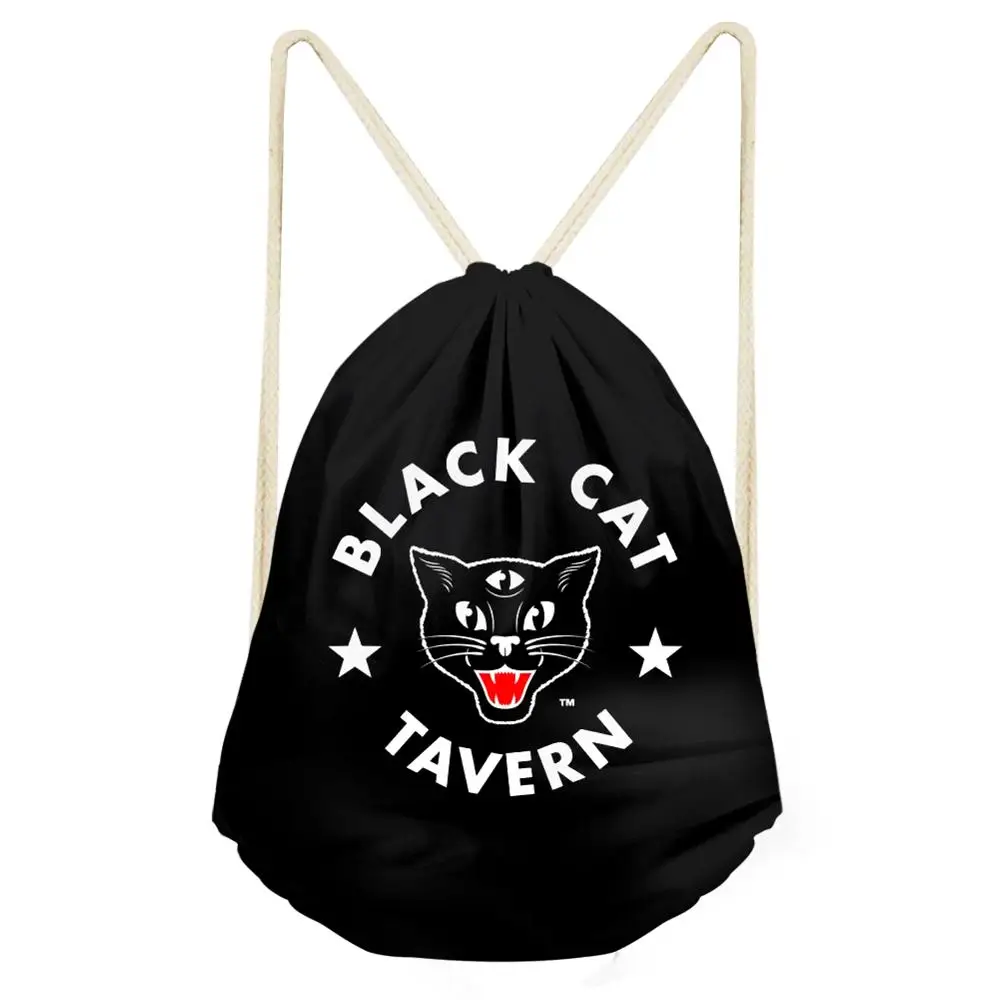 HaoYun Women's Drawstring Bags Gothic Cats Pattern Beach Shoes Pockets Cartoon Animal Boys & Girls Mini Travel Organizer Bags