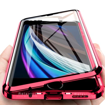 

For iPhone SE 2020 Case Luxury Dual Tempered Glass Metal Bumper Magnetic Back Hard Protective Cover For i Phone SE2 SE 2 Case