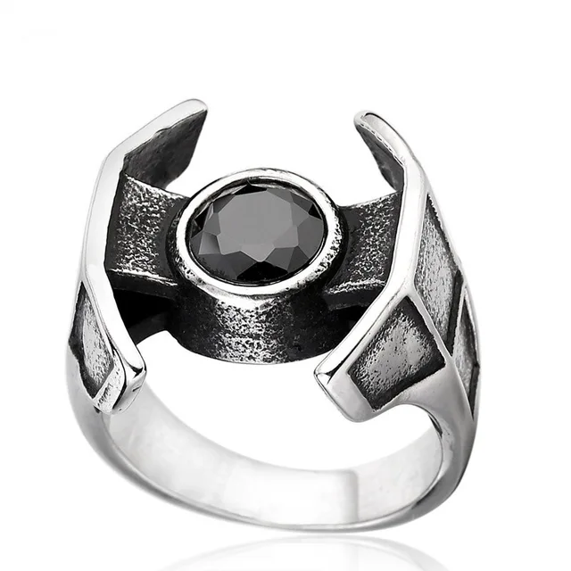 Retro Men Silver Colour Stainless Steel Ring Planet War Star Trek Ring Black Zircon Ring Hip Hop Punk Motorcycle Party Ring Silver