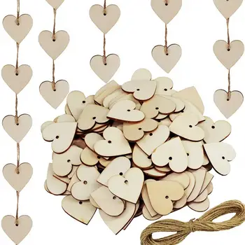 

100 Pcs/lot Holey Wooden Heart-Shaped Button Piece with 40mm Hole Peach Heart Wood Crafts Decorative Wood Chips for Home Decors