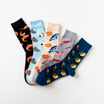 

5 pairs Avocado Omelette Food Seafood crew Socks Funny Cotton Socks Women Autumn Winter Happy Socks Female