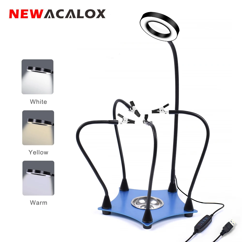 NEWACALOX Soldering Helping Hand Soldering Station with 3X LED Illuminated Magnifier Soldering Third Hand Welding Repair Tool