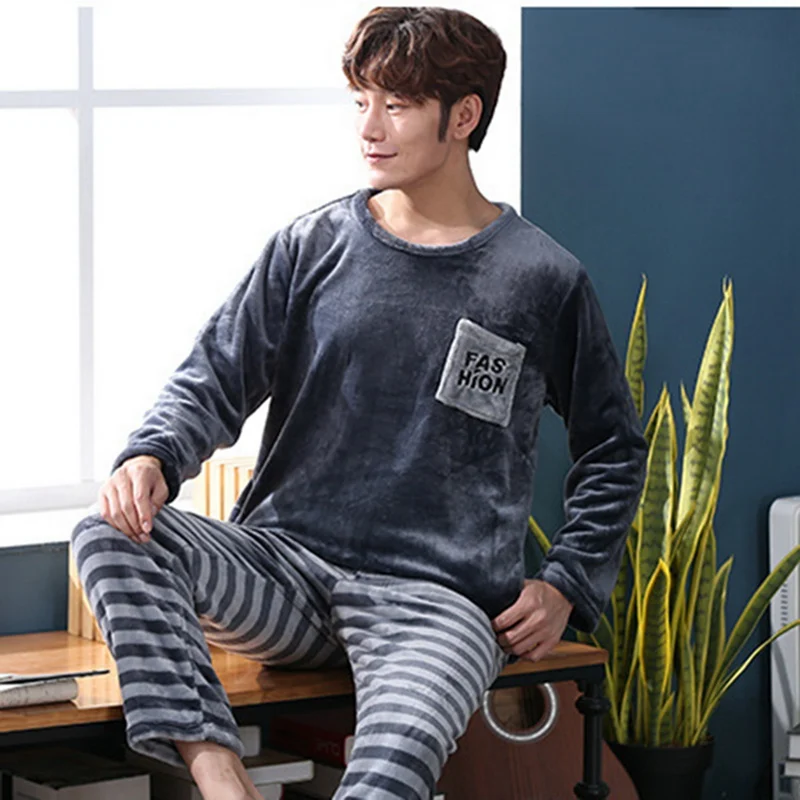Jodimitty Pijamas Men Winter Thick Warm Flannel Mens Pajama Set Long Sleeve Coral Velvet Sleepwear Suit Loungewear Home Clothes