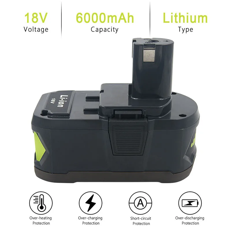 2 шт. 18 в 6000 мАч Замена для Ryobi P108 ONE+ литий-ионная аккумуляторная батарея RB18L50 RB18L40 P107 P122 P104 P105 светодиодный индикатор