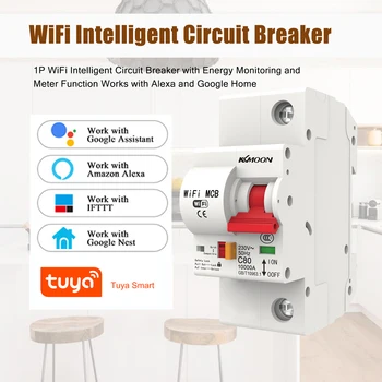 

1P WiFi Intelligent Circuit Breaker with Energy Monitoring and Meter Function Works with Alexa and Google Home Circuit Breaker