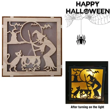 

Wooden Hollow LED Lights Haunted Halloween House Party Three-dimensional Ornaments Crafts Pendant new