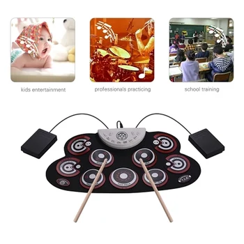 

Portable Electronic Drum Foldable Roll Up Silicone Drum Pad Cartoon Pattern Drum for Children's entertainment, Beginner learning