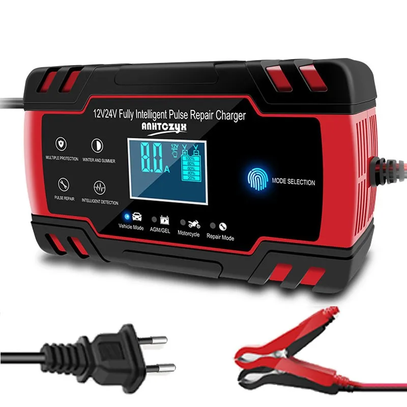 12 / 24 V Wet Dry Lead Acid Digital LCD Touch Screen LCD Car Battery Charger Pulse Repair Fast Charging Lead Acid Battery