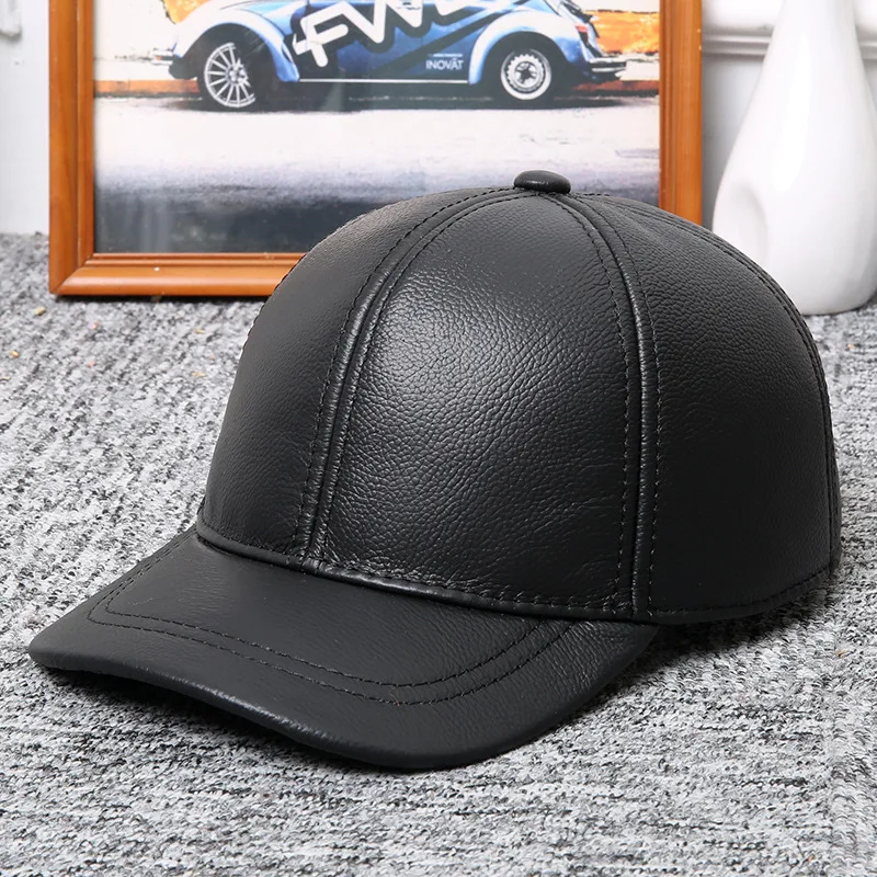 

Baseball Leather 100% Genuine caps for men and women with cowhide warm earmuffs cap outdoor leather sunbonnet hat