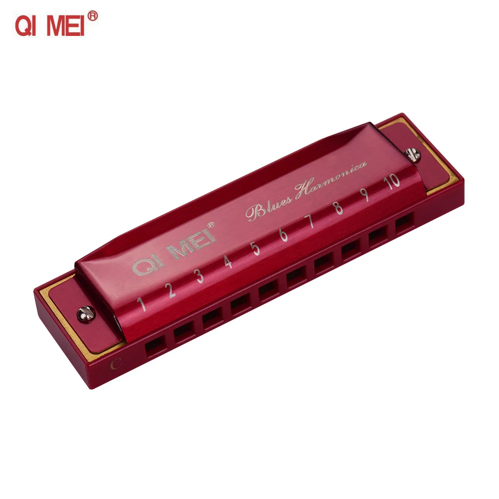 Красный QI MEI 1020 губная гармоника Ключ C 10 отверстий 20 мелодий диатоническая арфа мундора с чистящей тканью и ящиком для хранения черный - Цвет: Красный