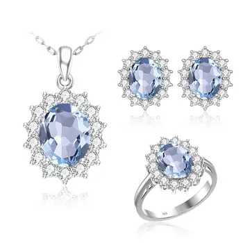 

Bridal Jewelry Set For Women Cute Fashion Snowflake Aquamarine Inlaid Zircon Gemstone Ring Earring Pendant Wedding Jewelry New