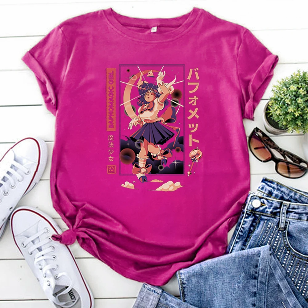 T-Shirts Baphomagic Girl Japanese Fantasy Girl Anime T Shirt For Women Harajuku Hip Hop Womens Tshirts Funny Casual Woman Shirts
