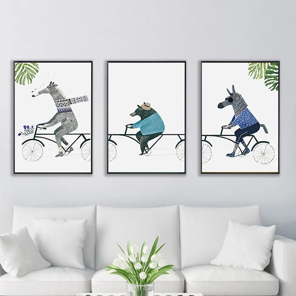 Scandinavian Animals Poster Minimalist Abstract Wall Art Nursery Decorative Pictures Cute Paintings For Kids Room Decor | Дом и сад