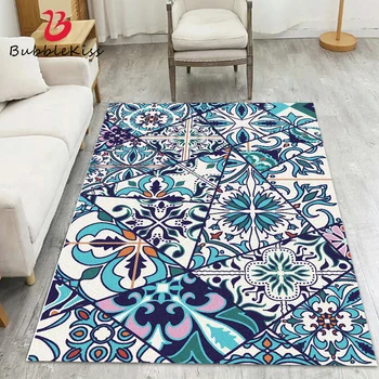 

Bubble Kiss Ethnic Style Blue Geometric Design Carpet Non-Slip Home Bedroom Decor Carpets Thicken Living Room Carpet Floor Mats