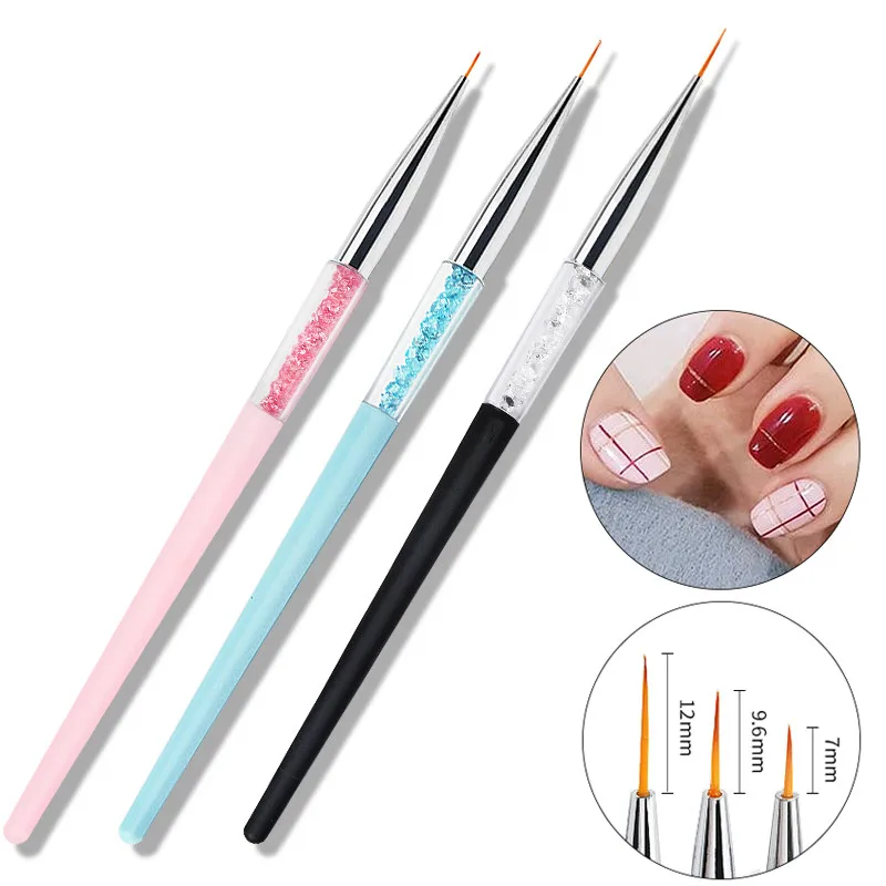 

3Pcs/set Nail Art Liner Dotting Painting Pen 3D Rhinestones Handle DIY UV Gel Brushes Drawing Pen Line Grid Manicure Tools