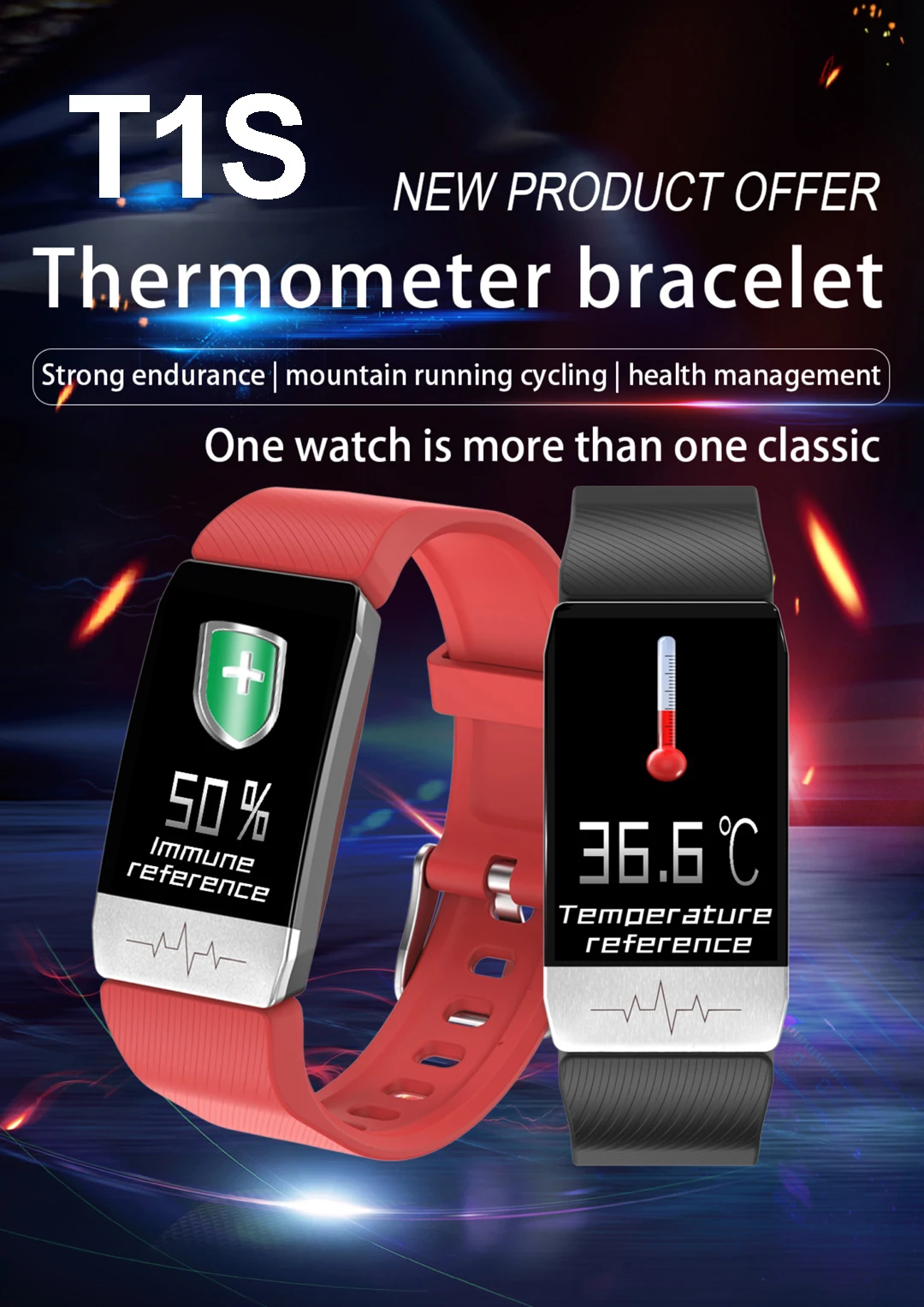 T1S Smart Watch Band With Temperature Measure ECG Heart Rate Blood Pressure Monitor Weather Forecast Drinking Remind Smartwatch