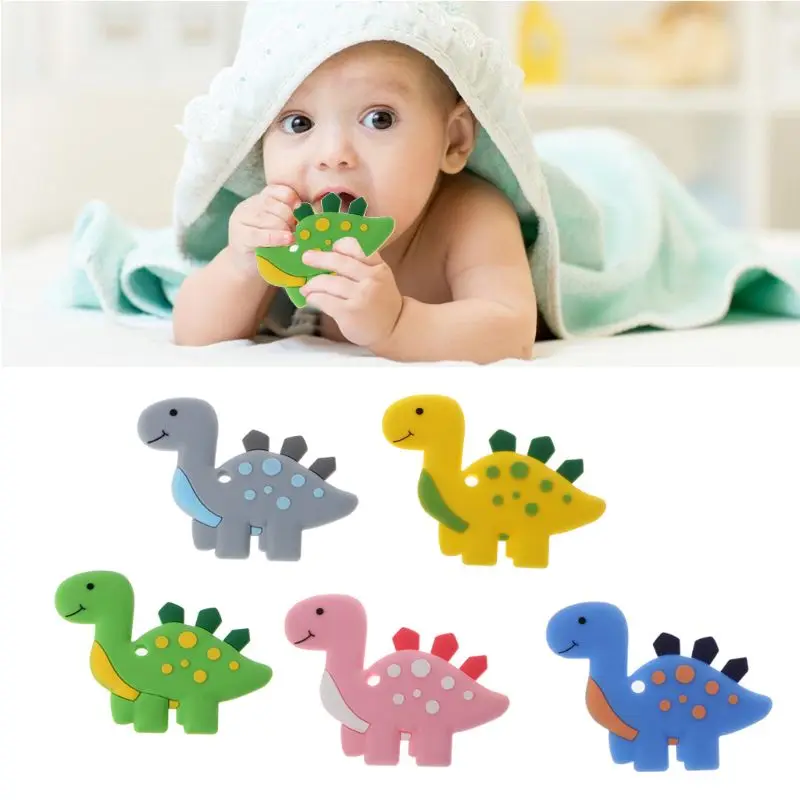 

Dinosaur Baby Teethers Pendant Necklace Accessory BPA Free Silicone Chew Toys Shaped Food Grade Silicone 5 Colors