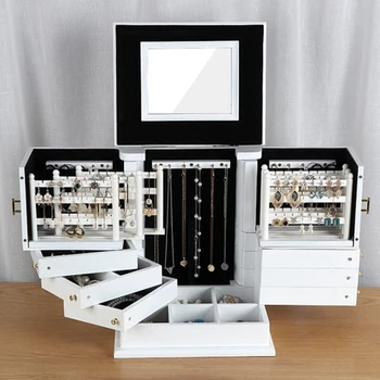 

Solid Wood Multi-layer Jewelry Boxes Large Capacity Jewelry Earring Storage Case Earrings Multi-function Jewelry Storage Box