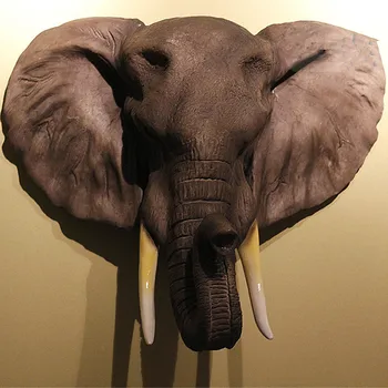 

$ 47cm African Elephant Head Figurine Wall Decor 3D Animal Head Resin Bar Club Clothing Store KTV Wall Hanging Decoration R2718