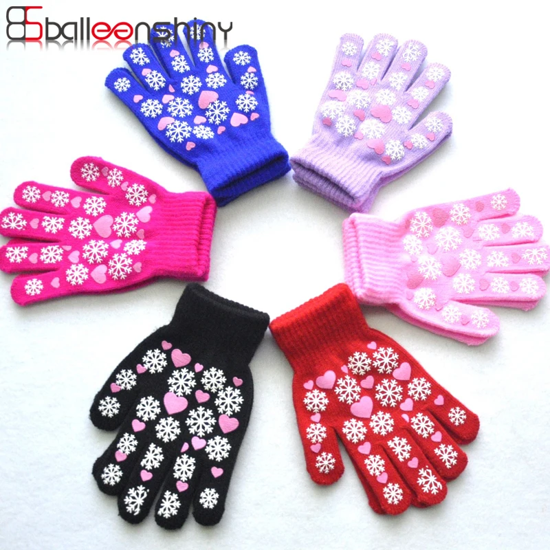 

Balleenshiny Winter Kids Snowflake Pattern Warmer Knitted Gloves Boys Girls Baby Soft Cotton Full Finger Mittens For Outdoor