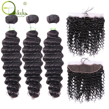 

Sterly Deep Wave Bundles With Frontal Remy Human Hair Bundles With Closure Brazilian Hair Weave Bundles With 13x4 Closure