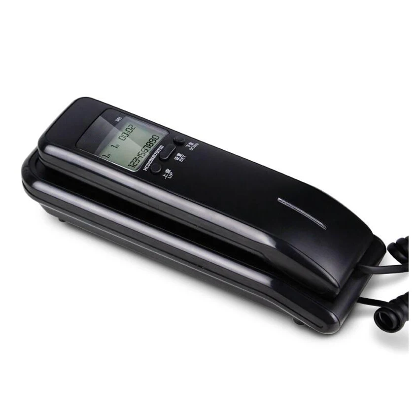 Проводной телефон Trimline с двойным жк-дисплеем, определителем номера, двумя системами, регулируемой громкостью звонка, настольный настенный телефон для дома - Цвет: Черный