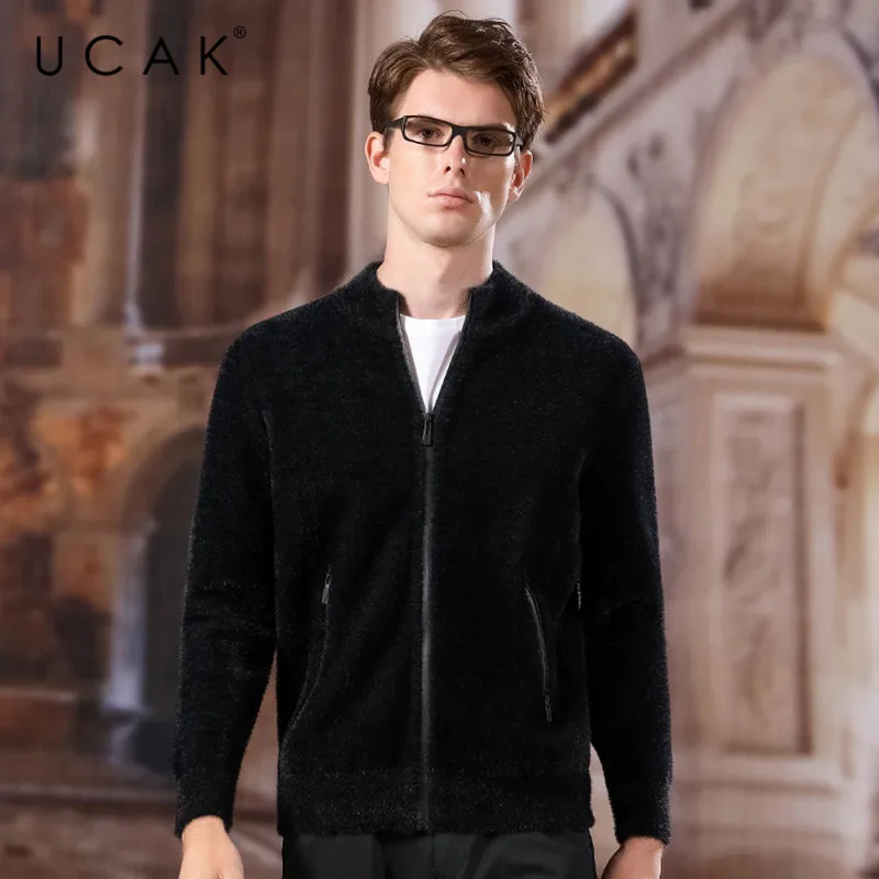 

UCAK Brand Sweatercoat Men 2020 New Fashion Trend Casual Streetwear Solid Autumn Winter O-Neck Zipper Warm Sweaters Male U1038