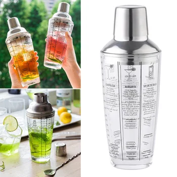 

700ml Mix Master Bottle Cocktail Shaker Transparent Stainless Steel Glass Bar Tools JS22