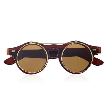 

Punk Style Round Shape Clamshell Sunglasses Resin Lens Fashion Design Round Flip Up Goggles Classic Retro Men Women Goth Glasses