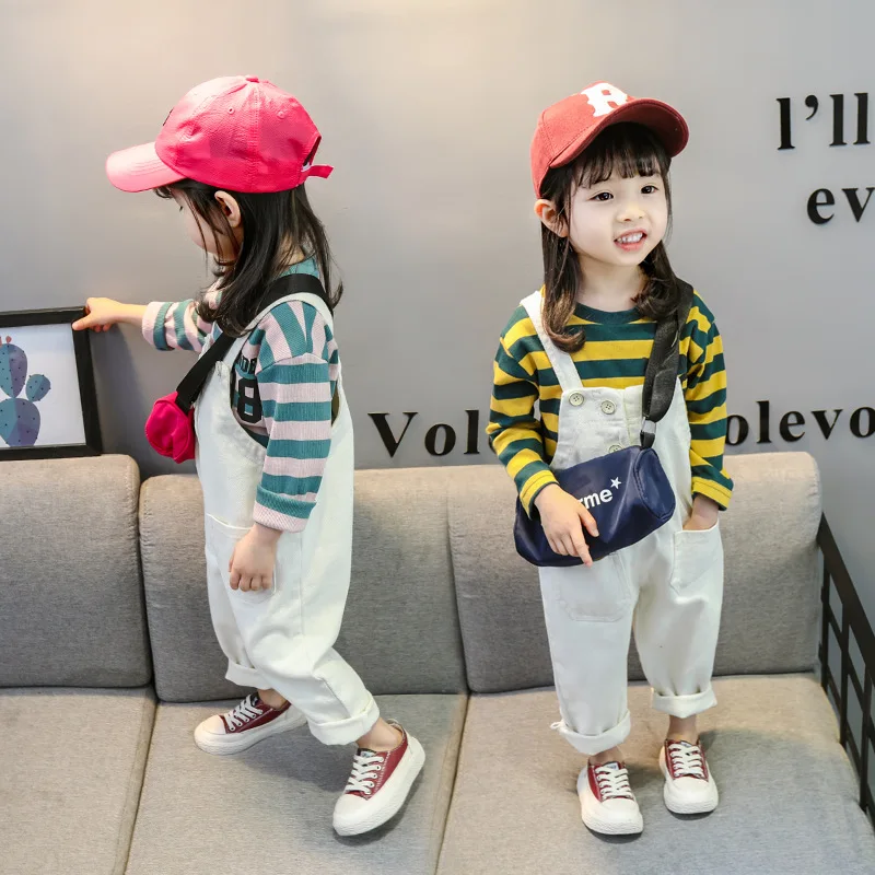 

Medium-small Childrenswear 2019 Spring New Style Girls Stripes Suspender Pants Set GIRL'S Sports Spring And Autumn Two-Piece Set