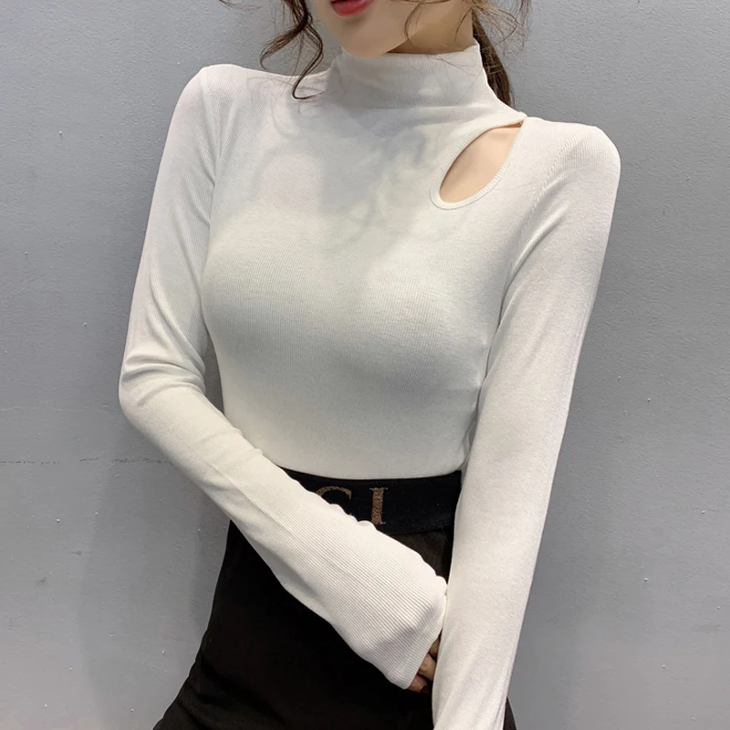 Chemisier Femme Новая модная женская одежда Топы с длинным рукавом Однотонная леопардовая блузка женская Повседневная водолазка рубашка для женщин 7668 50