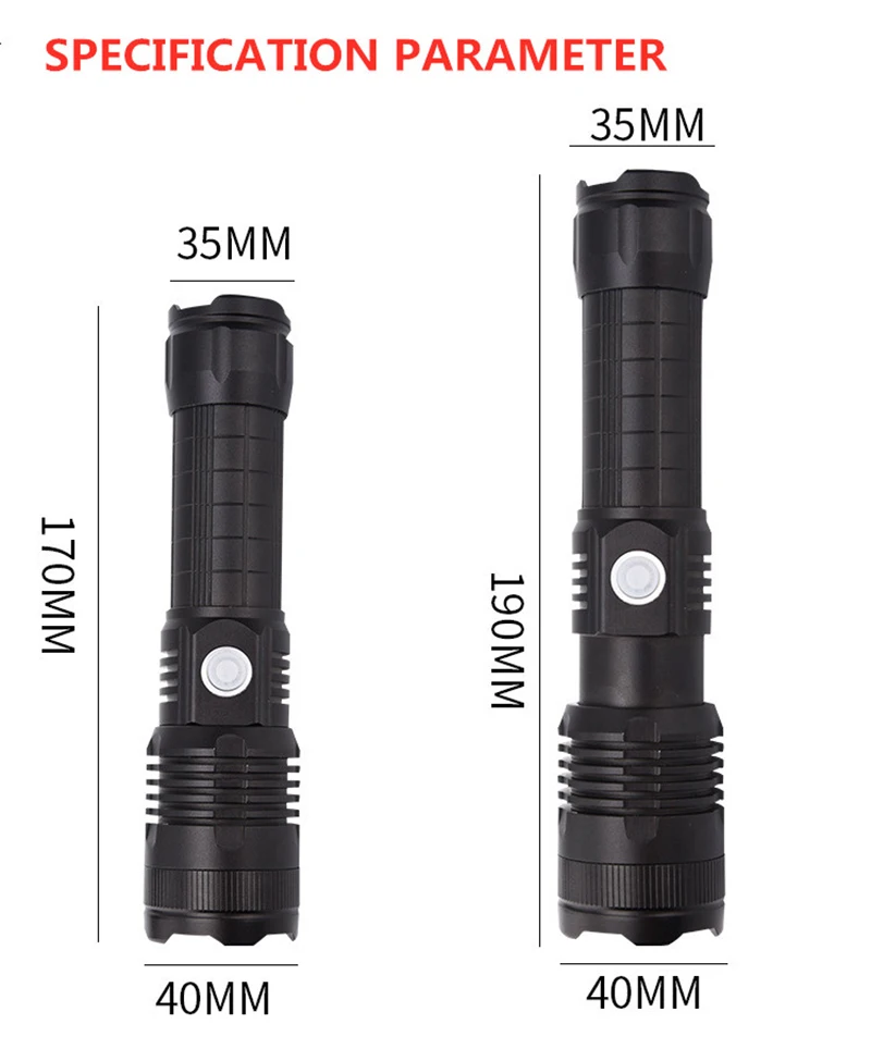 Мощный светодиодный фонарик Full XH-P50 26650/18650 высокой мощности из алюминиевого сплава с цилиндрическим зумом и зарядкой через usb