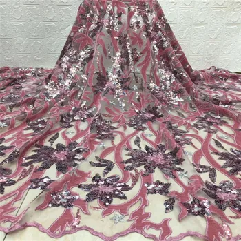 

Baby Pink Velvet Lace Silver African Lace Fabrics Wholesale Nigerian Tulle Mesh Lace Sequence Lace Fabric for Bridal Materials