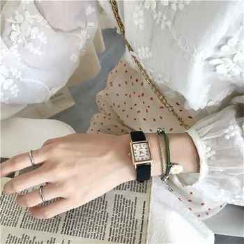 

Retro Rectangle Women Watches Black Fashion Casual Quartz Watch Simple Number Ladies Wristwatches Vintage Leather Woman Clock