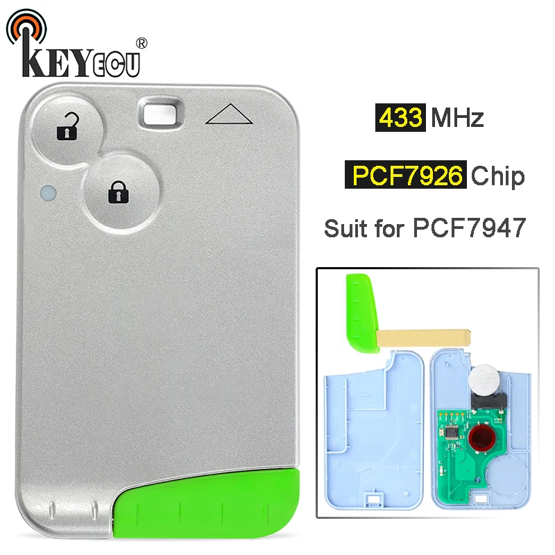KEYECU 10x433 МГц ID46(PCF7926) чип PCF7947 смарт-карта 2 кнопки дистанционный ключ-брелок от машины для Renault Laguna Espace Vel-Satis