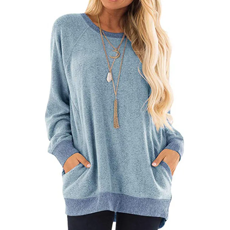 Women Hoodies Pockets Autumn Winter Sweatshirts Casual Round Collar Hoodie Loose Pullover Long Sleeve Hoodies Clothes Top Female