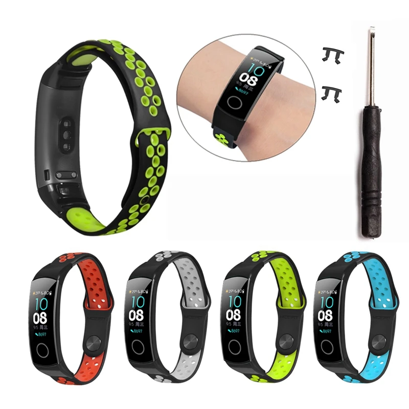 OLLIVAN Double Color Silicon Wrist Strap For Huawei Honor Band 5 4 Bracelet Sport Breath Wristband For Honor Band4 Band5 TPU