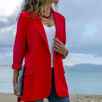 

Helisopus Elegant Office Lady Blazer Jacket Autumn Solid Color Long Sleeve Slim Open Stitch Jacket Female Tops Coat