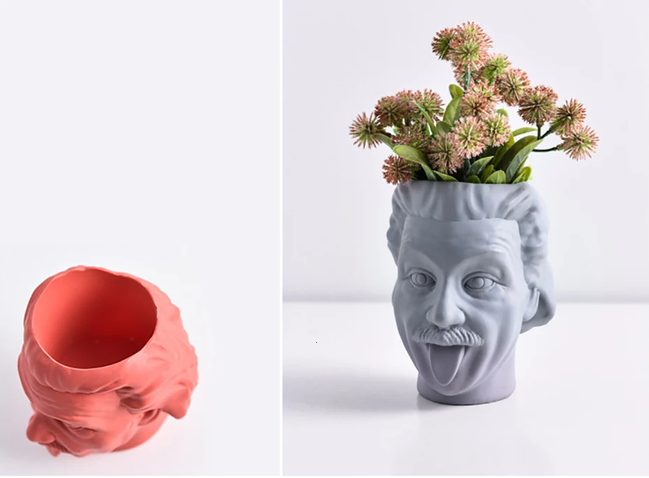 Einstein Avatar Vase Human Head Vase Portrait Flower Pot Pen Holder Storage Tank Flower Arrangement Scientist Statue Ornament