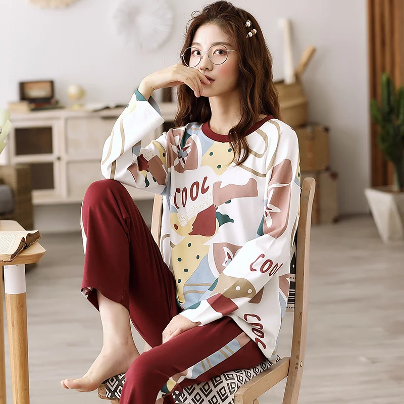 Brand Women Pajamas Sets Print Large Size M-5XL Girls Sleepwear Women's Pijamas Suit Home Clothes Pyjama Femme