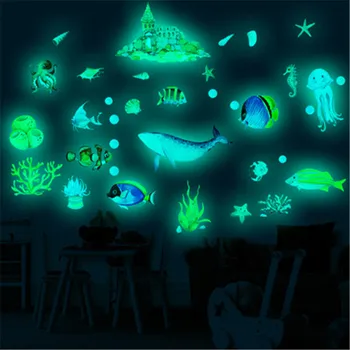 

Glow In The Dark Marine Fish Shark Fluorescent Sticker For Kids Room Baby Bedroom Luminous Underwater World Animal Wall Stickers
