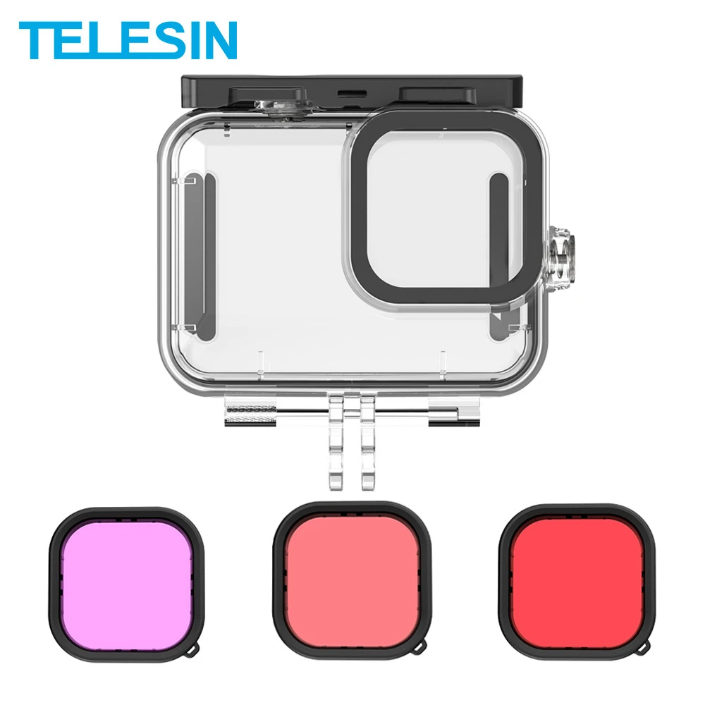 Telesin 50m Waterproof Case Underwater Tempered Glass Diving Housing Cover Lens Filter For Gopro Hero 9 Black Camera Go Pro Drone Accessories Kits Aliexpress
