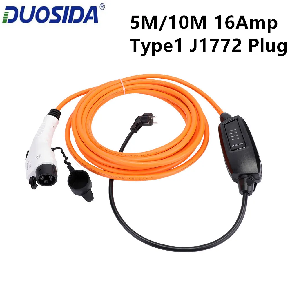 DUOSIDA тип 1 J1772 вилка EVSE 5 м 10 16Amp Уровень 2 EV зарядное устройство с ЕС Schuko|Кабели и