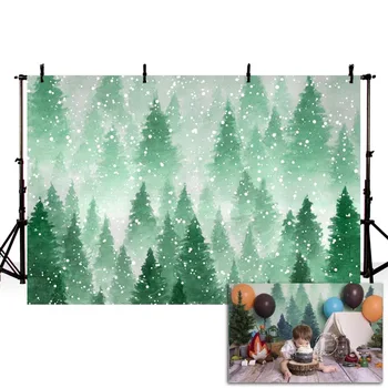 

Mehofond Green Pine Forest Backdrop Christmas Snowflake Baby Portrait Hazy Photography Backgrounds for Photo Studio Photocall