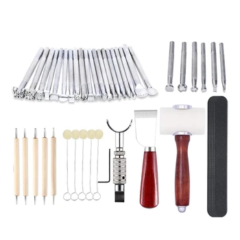

44Pcs Leather Stamping Tools Leather Carving Tool Kit Saddle Making Tools Set for Leather Stamping Carving