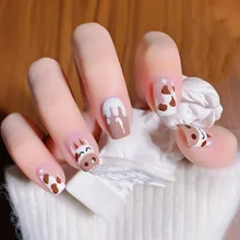 

24pcs Heart Printed Full Cover False Nails with Glue Lattice Design Short Paragraph Fashion Artificial Nails Hand Drawn Style