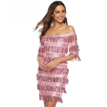 

6 Colors Bodycon Summer Dress 2020 Sexy Off Shoulder Glitter Sparkly Backless Designer Fashion Evening Party Dress Vestido