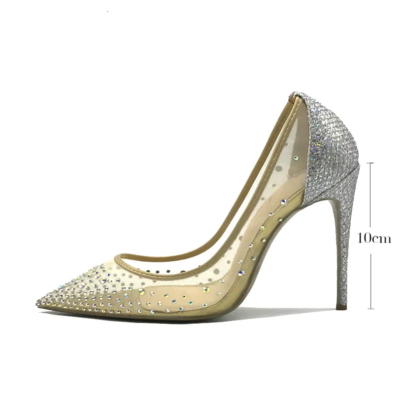 

Rhinestone Sexy Red Bottom High Heels Pumps 10cm 8cm flat Large Size Gold Crystals Party Wedding Shoes Women Pumps 40 Size