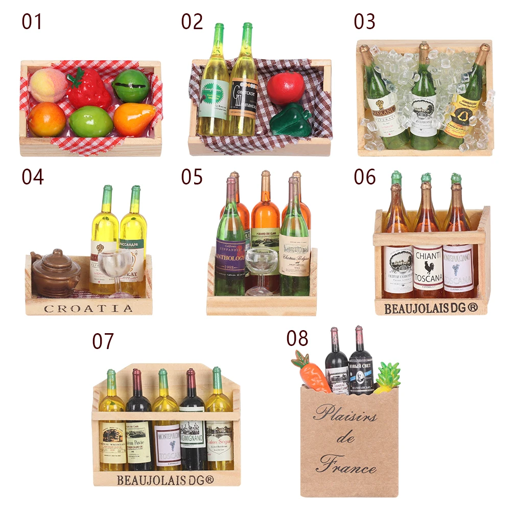 1set Miniature Dollhouse Accessories Simulation Drinks Fruilt Mini Food Toys Mini Wine Bottles Model Set with Box Kitchen Decor 6