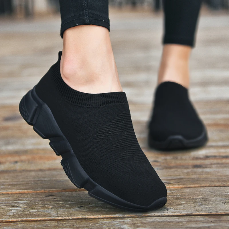 Women's Lightweight Knit Slip-On Sneakers - Casual Flat Loafers